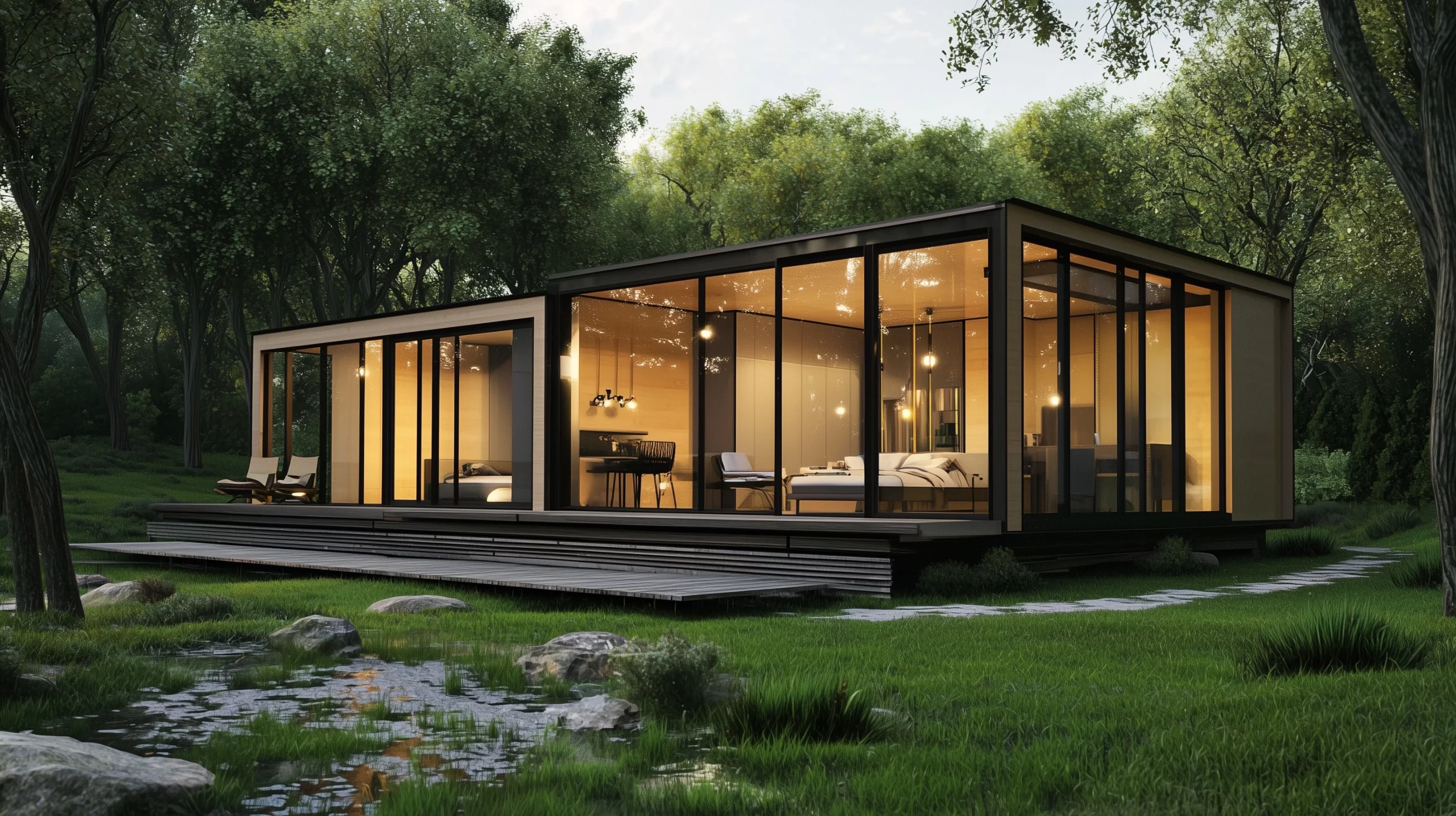 Casa modelar moderna na natureza