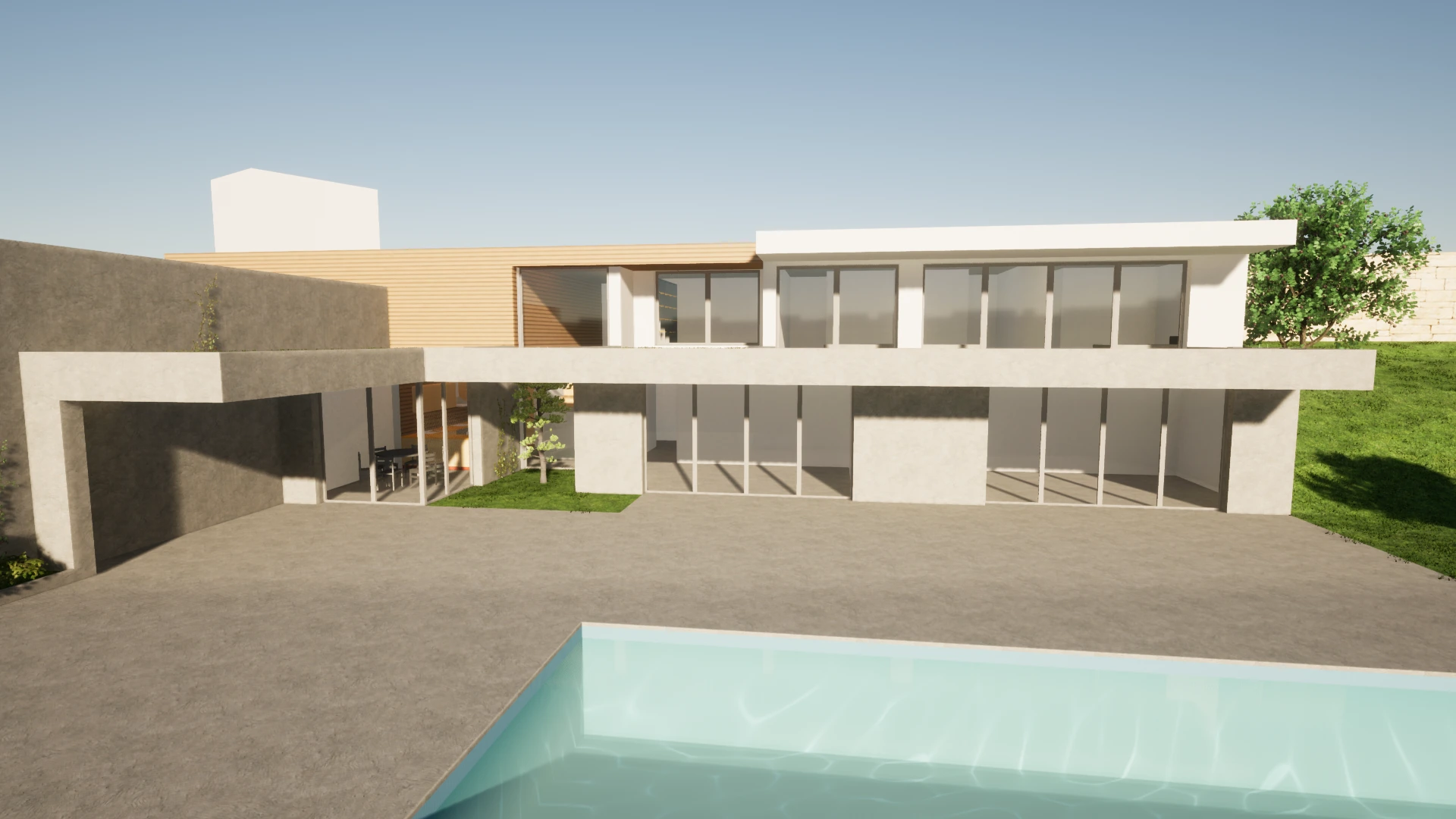 Projeto 3D de casa moderna com piscina